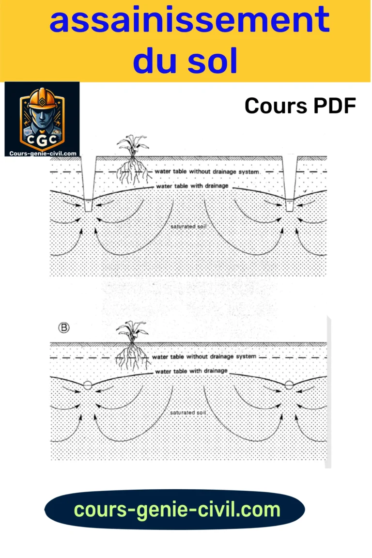 Schéma détaillé montrant les techniques d'assainissement du sol, incluant la gestion du régime hydrique, avec des explications claires sur les processus de drainage et d'irrigation pour améliorer la qualité du sol.