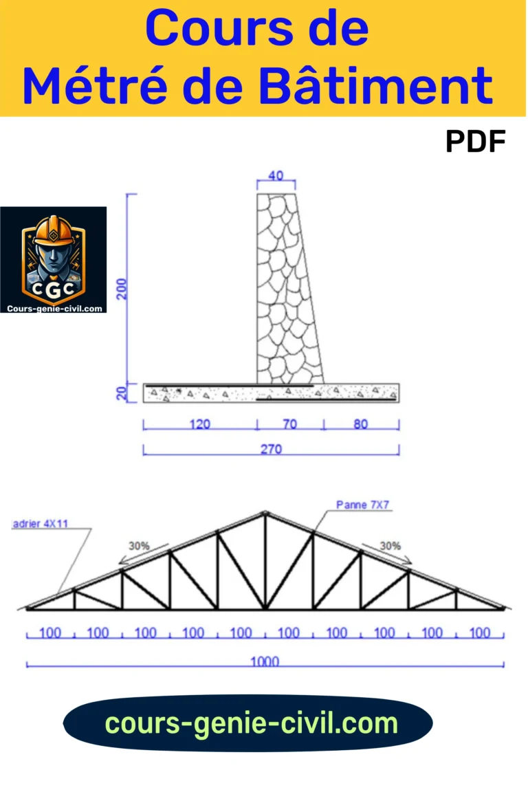 Couverture du document Métré de Bâtiment PDF montrant des plans architecturaux et des outils de mesure.