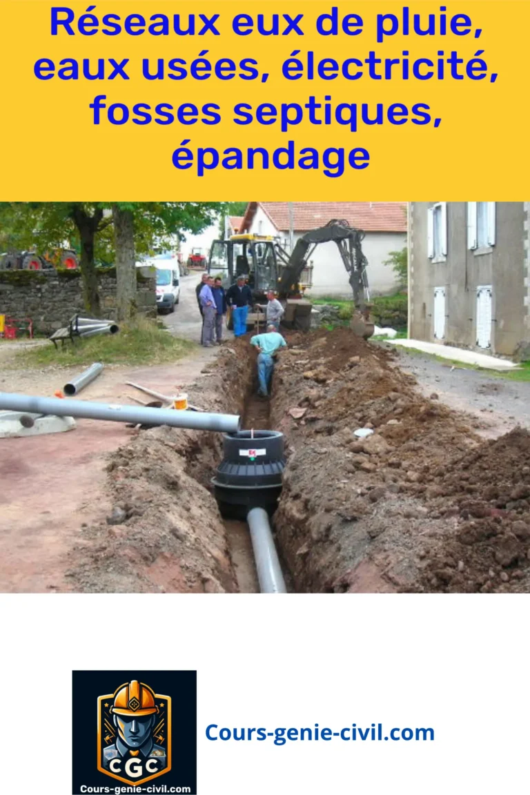 les eaux pluviales, eaux usées, fosses septiques, épandage et installation électrique.