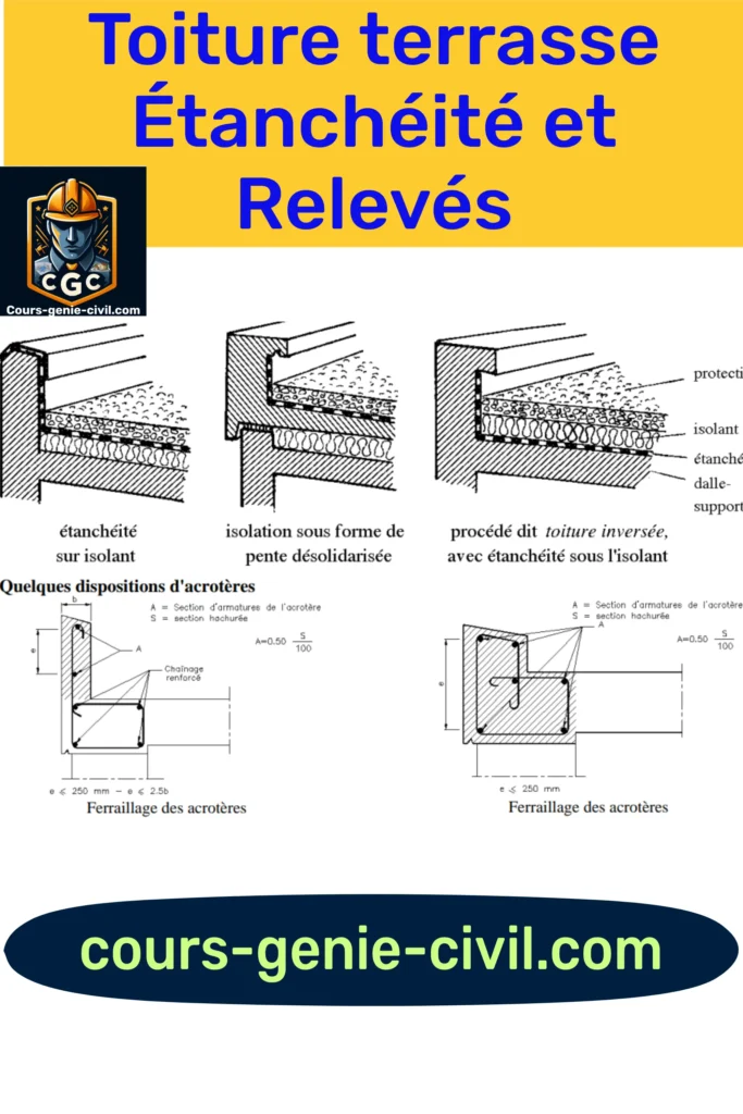 Une vue détaillée d'une toiture-terrasse moderne montrant les systèmes d'étanchéité et les relevés appliqués pour assurer une durabilité optimale.