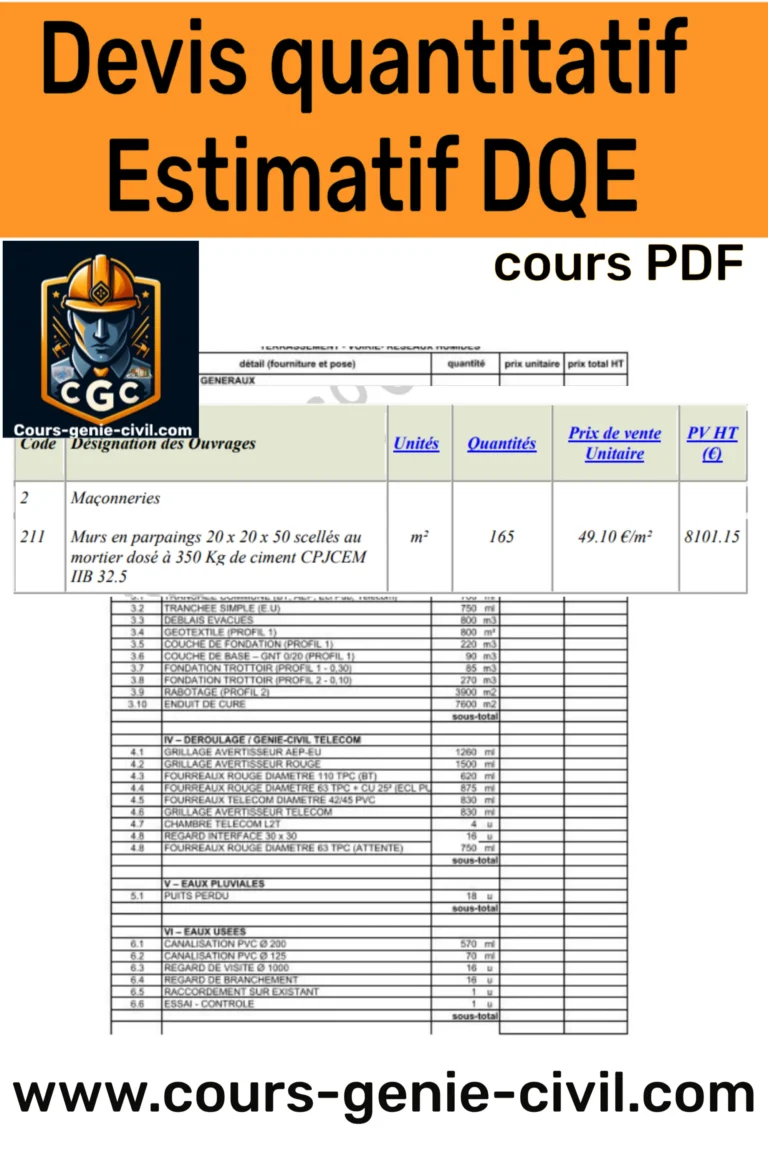 Devis quantitatif Estimatif DQE