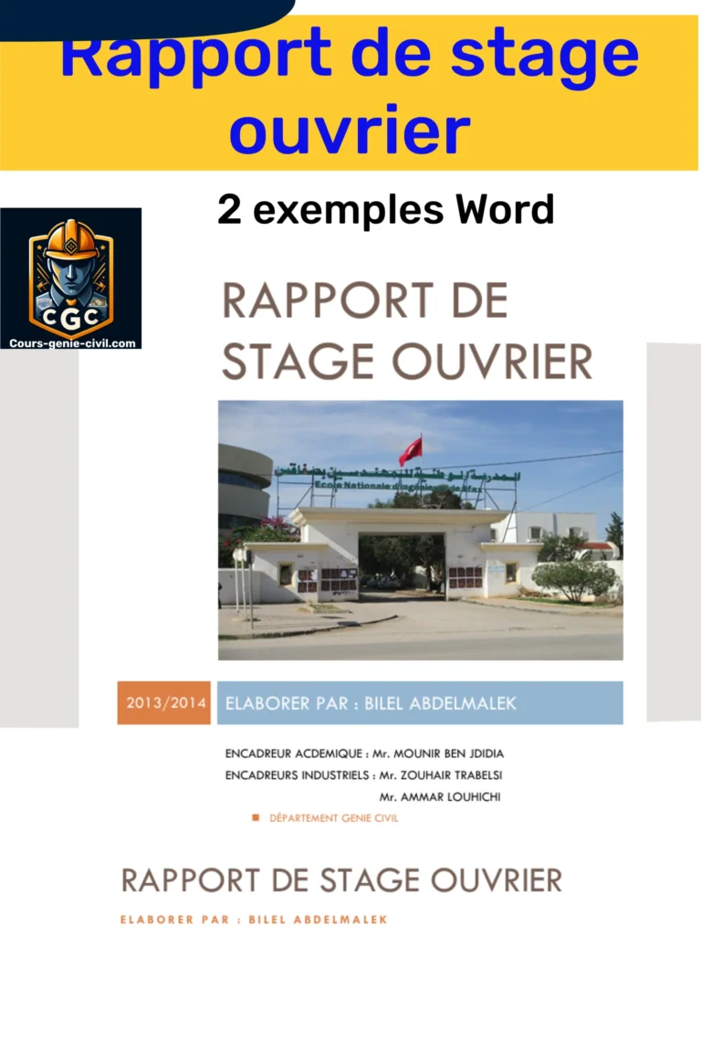 Rapport de Stage Ouvrier en Génie Civil - 2 exemples Word