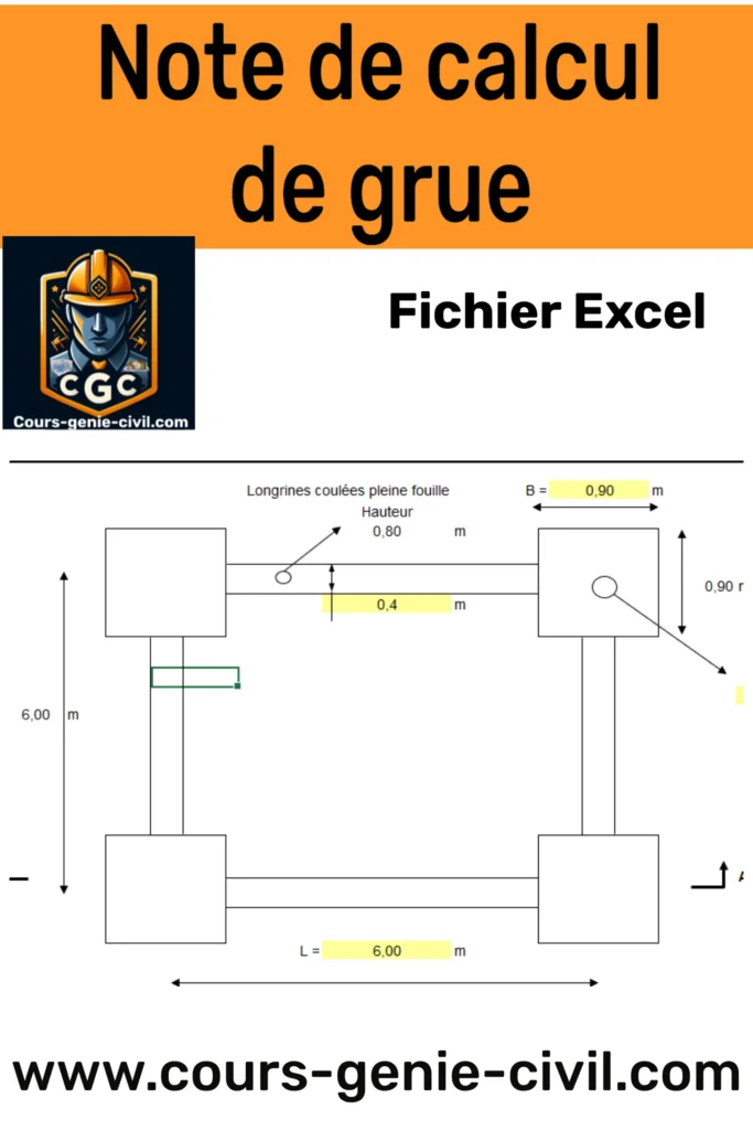 Note de calcul de grue sur fichier Excel, un outil essentiel pour le dimensionnement et l’analyse des capacités de levage.